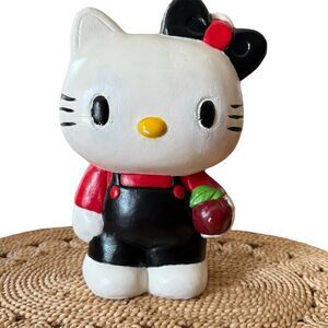 Hello Kitty Doll with Apple Ceramic Hand Painted Bank Black Red and White